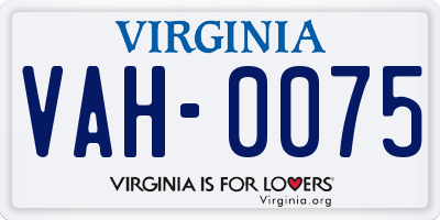 VA license plate VAH0075