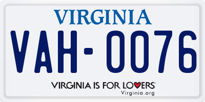 VA license plate VAH0076