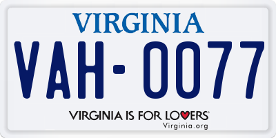 VA license plate VAH0077