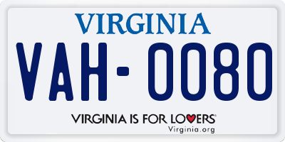 VA license plate VAH0080