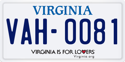 VA license plate VAH0081