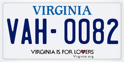 VA license plate VAH0082