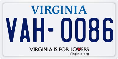 VA license plate VAH0086