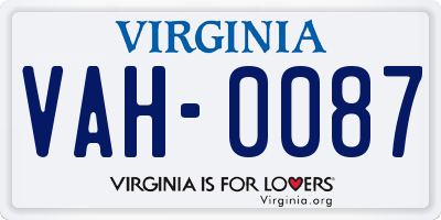 VA license plate VAH0087