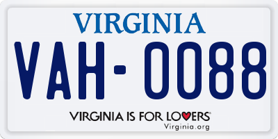 VA license plate VAH0088