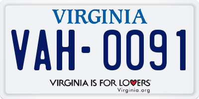 VA license plate VAH0091