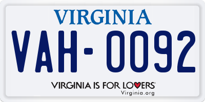 VA license plate VAH0092