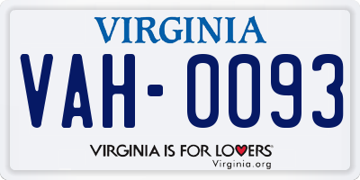 VA license plate VAH0093