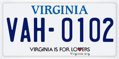 VA license plate VAH0102