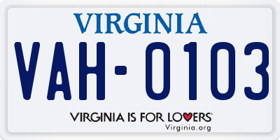 VA license plate VAH0103