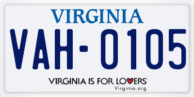 VA license plate VAH0105