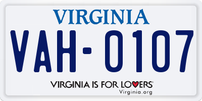 VA license plate VAH0107