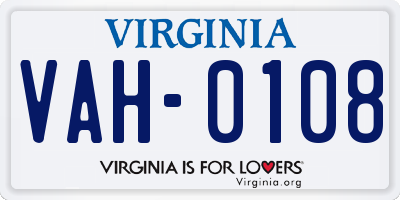 VA license plate VAH0108