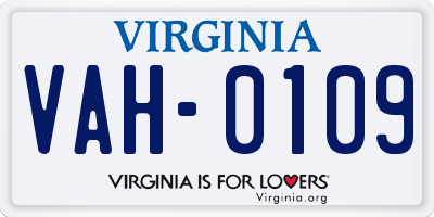 VA license plate VAH0109