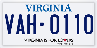 VA license plate VAH0110