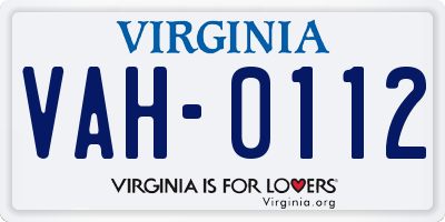 VA license plate VAH0112