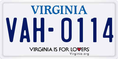 VA license plate VAH0114