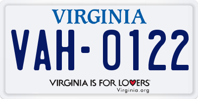 VA license plate VAH0122