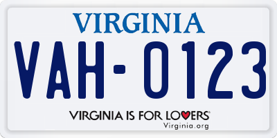 VA license plate VAH0123