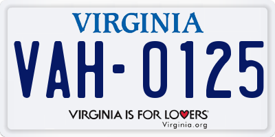 VA license plate VAH0125