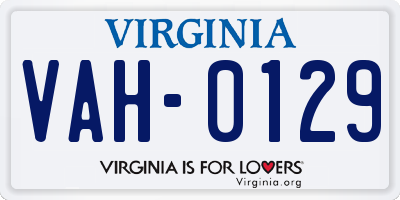 VA license plate VAH0129