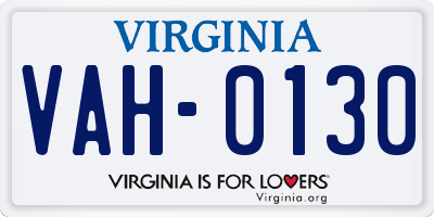 VA license plate VAH0130