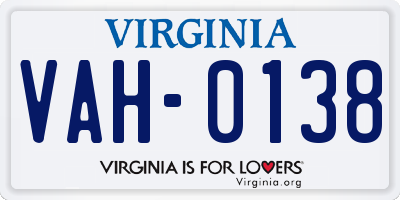 VA license plate VAH0138