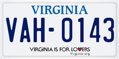 VA license plate VAH0143