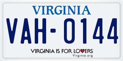 VA license plate VAH0144