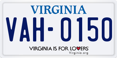 VA license plate VAH0150
