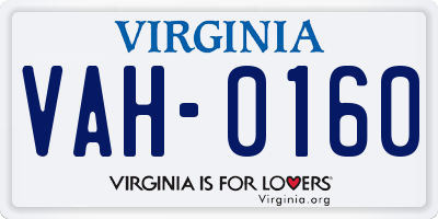 VA license plate VAH0160