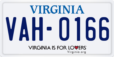 VA license plate VAH0166