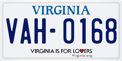 VA license plate VAH0168