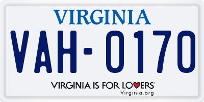 VA license plate VAH0170