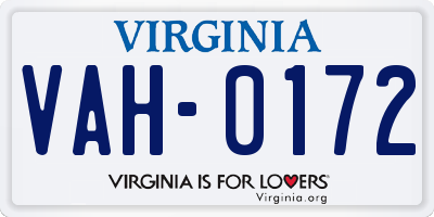 VA license plate VAH0172