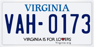 VA license plate VAH0173