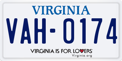 VA license plate VAH0174