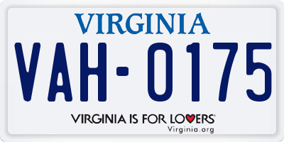 VA license plate VAH0175