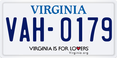 VA license plate VAH0179