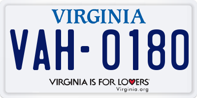 VA license plate VAH0180