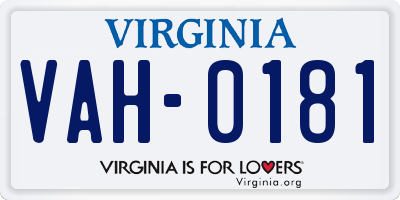 VA license plate VAH0181