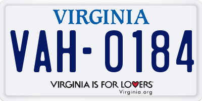 VA license plate VAH0184
