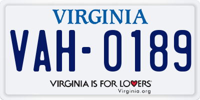 VA license plate VAH0189