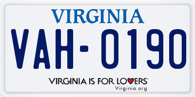 VA license plate VAH0190