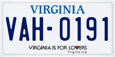 VA license plate VAH0191