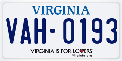 VA license plate VAH0193