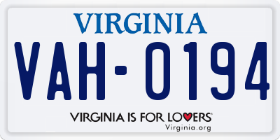 VA license plate VAH0194