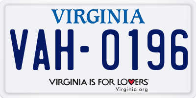 VA license plate VAH0196
