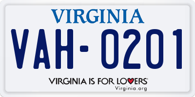 VA license plate VAH0201