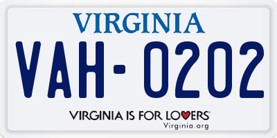 VA license plate VAH0202